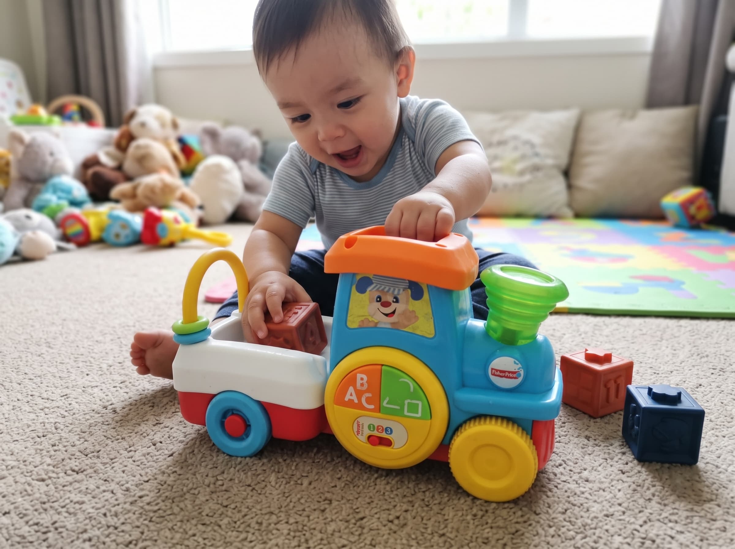Pre-loved Fisher-Price Laugh & Learn Smart Stages Puppy Train with Blocks