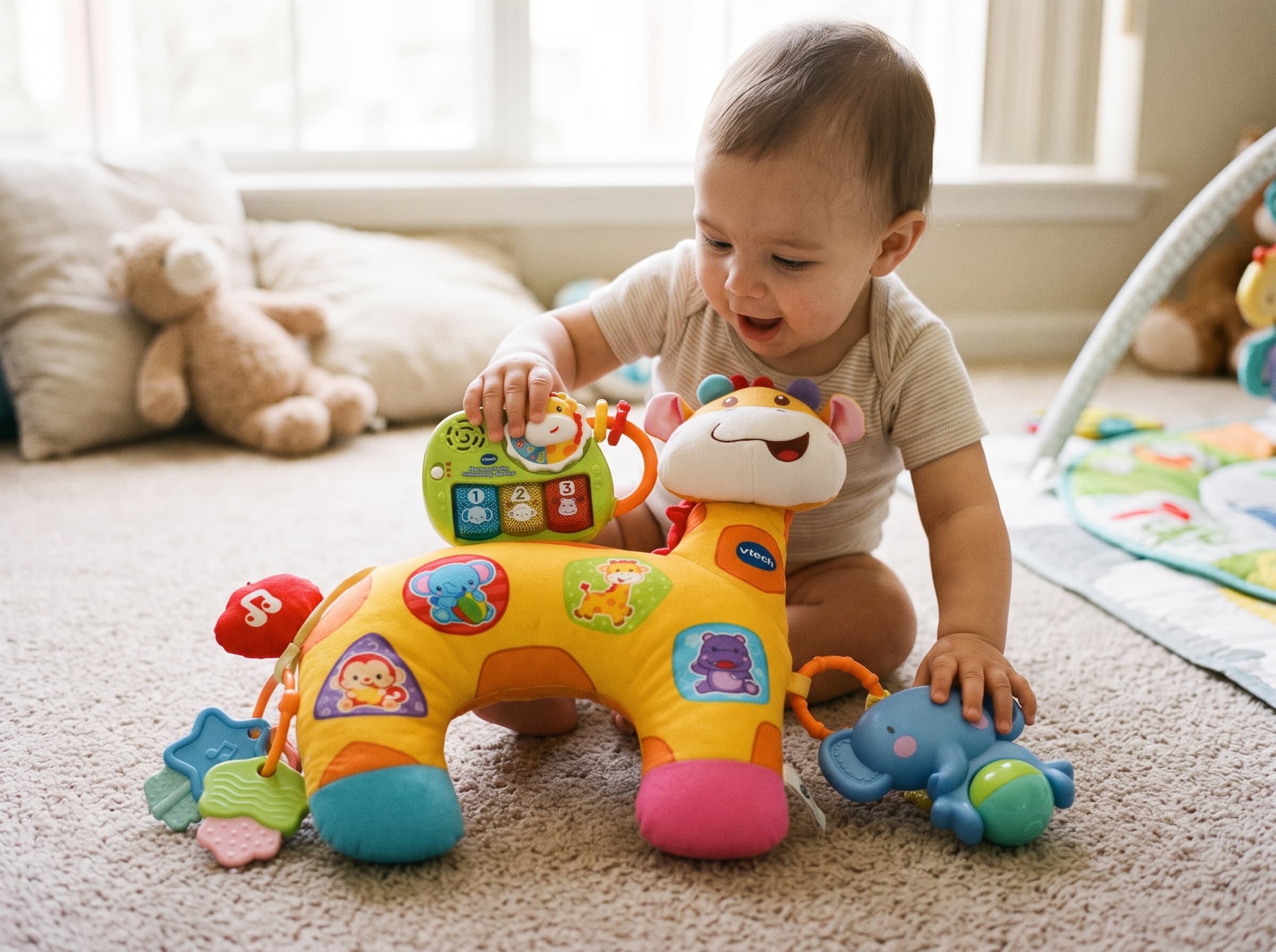Pre-loved VTech Tummy Time Discovery Pillow – Musical Giraffe Baby Pillow