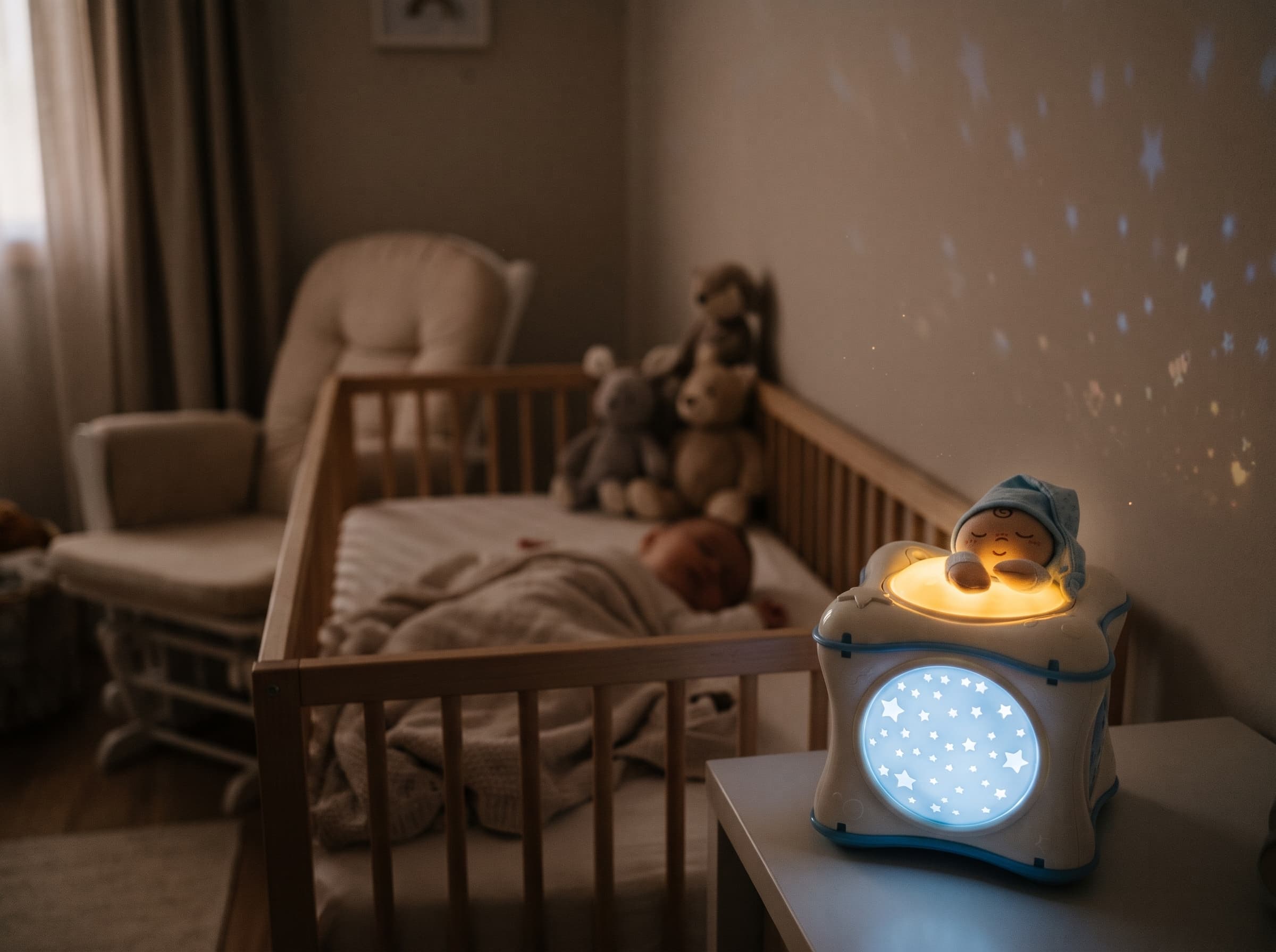 Pre-loved Chicco Musical Star Projector Night Light Cube with Sleepy Baby – Blue